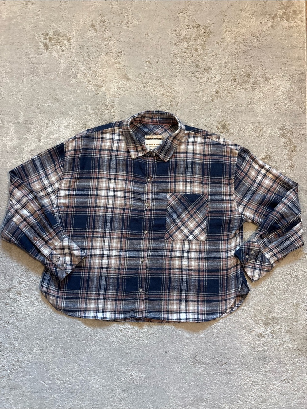 Scotch & Soda Cropped Plaid Button Down Flannel Collared Shirt Size Large - Picture 3 of 12